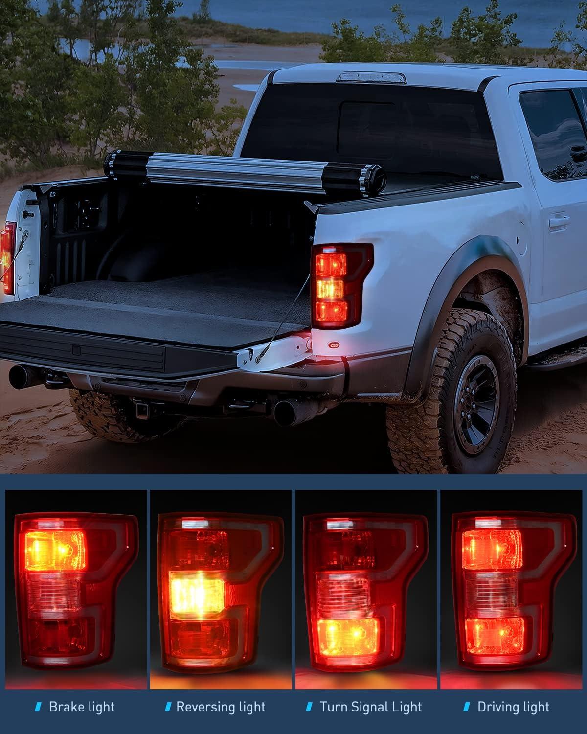 imageNilight Taillight Assembly Compatible with 2018 2019 2020 Ford F150 F150 Pickup Truck Rear Lamp Replacement OE Style Red Housing with Bulbs and Harness Driver and Passenger sidePassenger Side