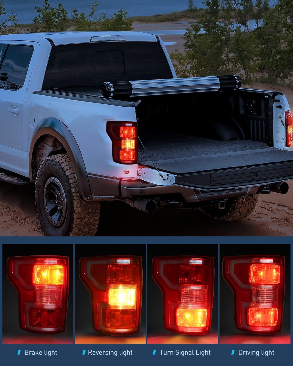 imageNilight Taillight Assembly Compatible with 2018 2019 2020 Ford F150 F150 Pickup Truck Rear Lamp Replacement OE Style Red Housing with Bulbs and Harness Driver and Passenger sideDriver Side