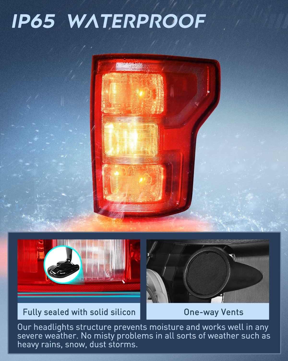 imageNilight Taillight Assembly Compatible with 2018 2019 2020 Ford F150 F150 Pickup Truck Rear Lamp Replacement OE Style Red Housing with Bulbs and Harness Driver and Passenger sidePassenger Side