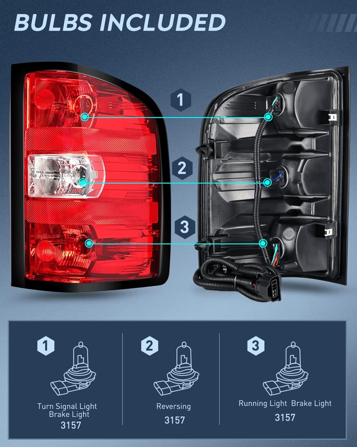 imageNilight Taillight Assembly for 2007 2008 2009 2010 2011 2012 2013 2013 2014 Chevy Silverado 1500 2500HD 3500HD 20072013 GMC Sierra 3500HD Rear Lamp Replacement wBulbs and Harness