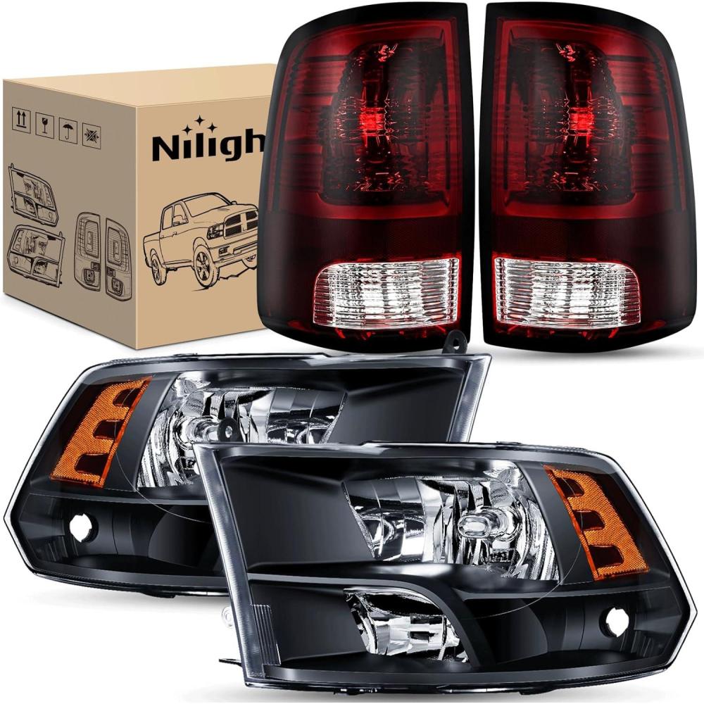 imageNilight Passenger Side Taillight Assembly for 2009 2010 2011 2012 2013 2014 2015 2016 2017 2018 Dodge Ram 1500 2500 3500 Rear Lamp Replacement OE Style wBulbs and Harness RightBlack Housing  Amber Reflector wTaillight