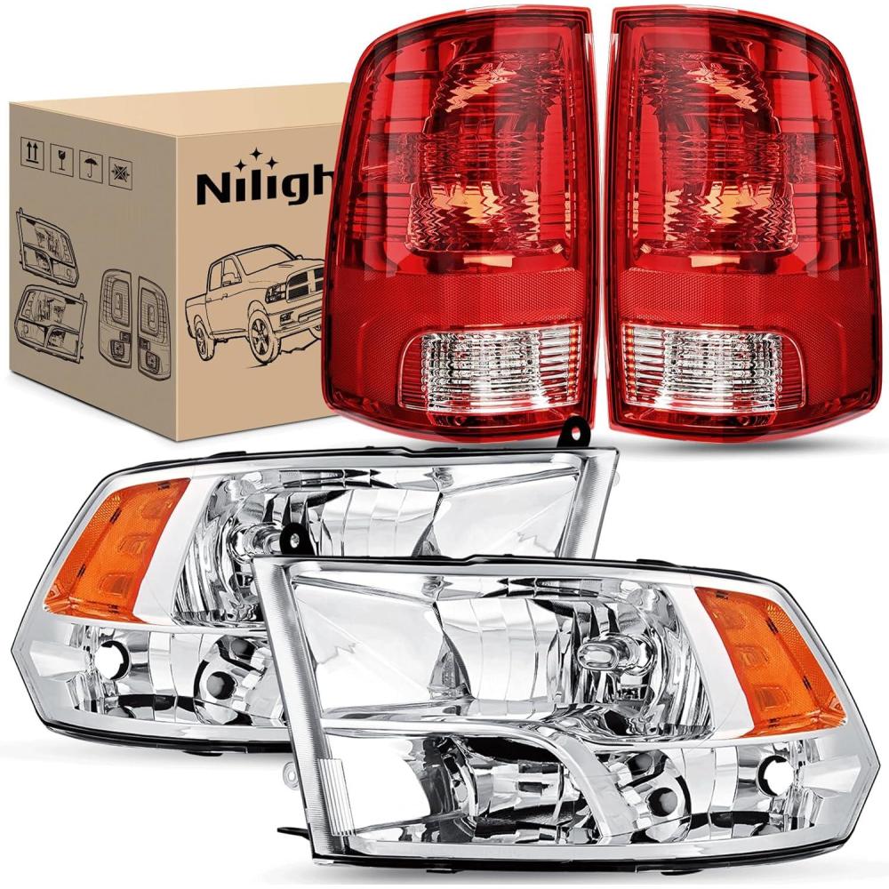 imageNilight Passenger Side Taillight Assembly for 2009 2010 2011 2012 2013 2014 2015 2016 2017 2018 Dodge Ram 1500 2500 3500 Rear Lamp Replacement OE Style wBulbs and Harness RightChrome Housing  Amber Reflector wTailight