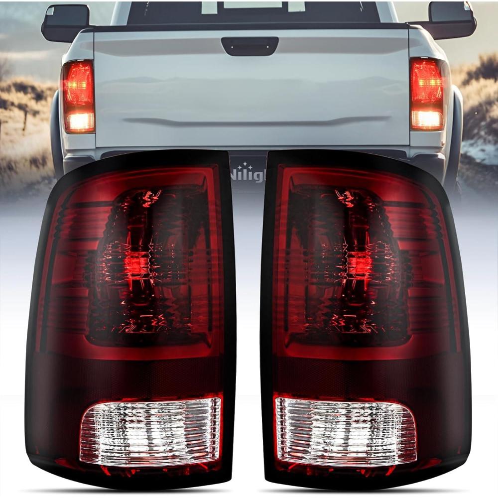 imageNilight Passenger Side Taillight Assembly for 2009 2010 2011 2012 2013 2014 2015 2016 2017 2018 Dodge Ram 1500 2500 3500 Rear Lamp Replacement OE Style wBulbs and Harness RightDark RedPair of Driver and Passenger Side