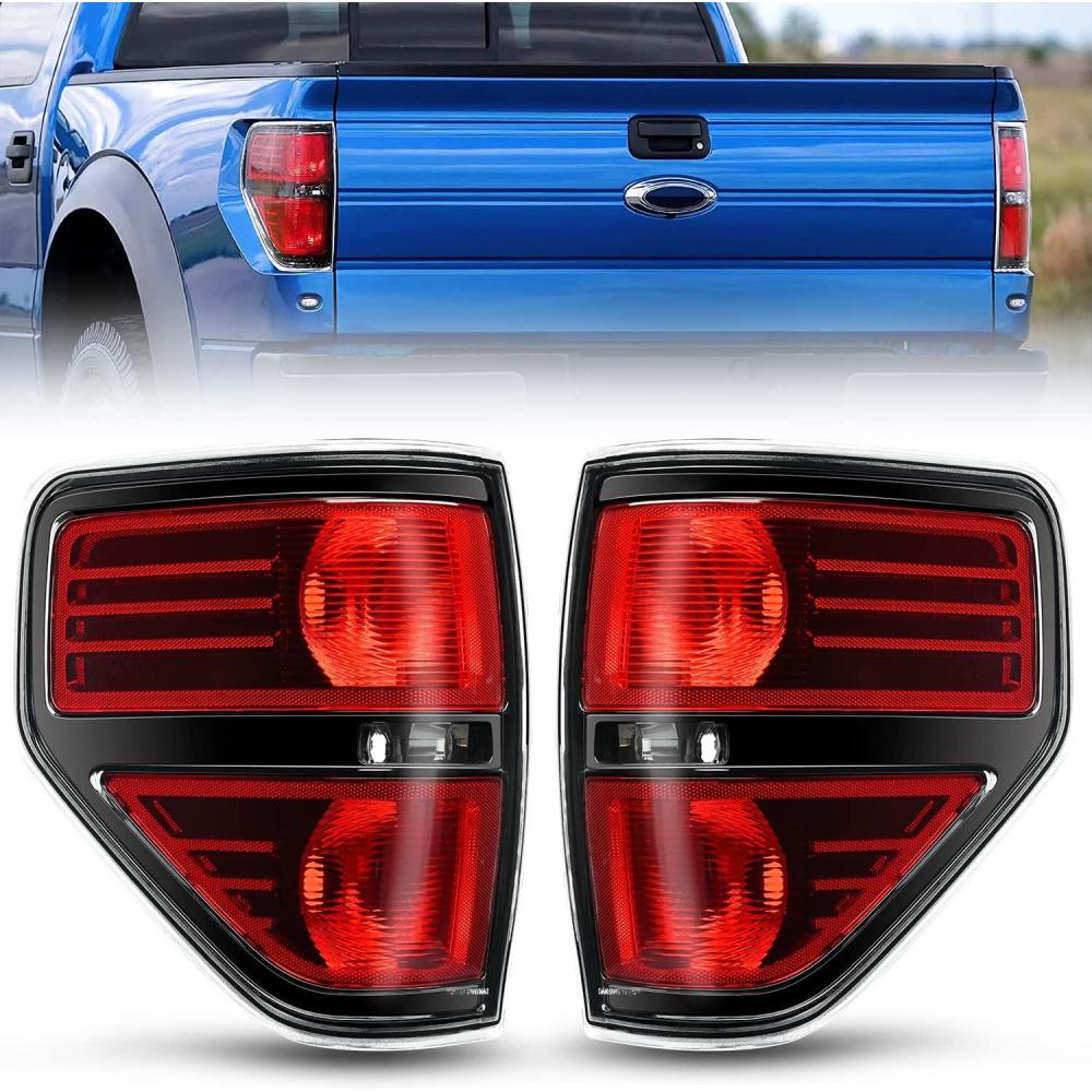 imageNilight Passenger Side Taillight Assembly for 2009 2010 2011 2012 2013 2014 Ford FF150 F150 Pickup Truck Right Rear Lamp Replacement OE Style Red Housing Tail lampBlackPair of Driver and Passenger Side