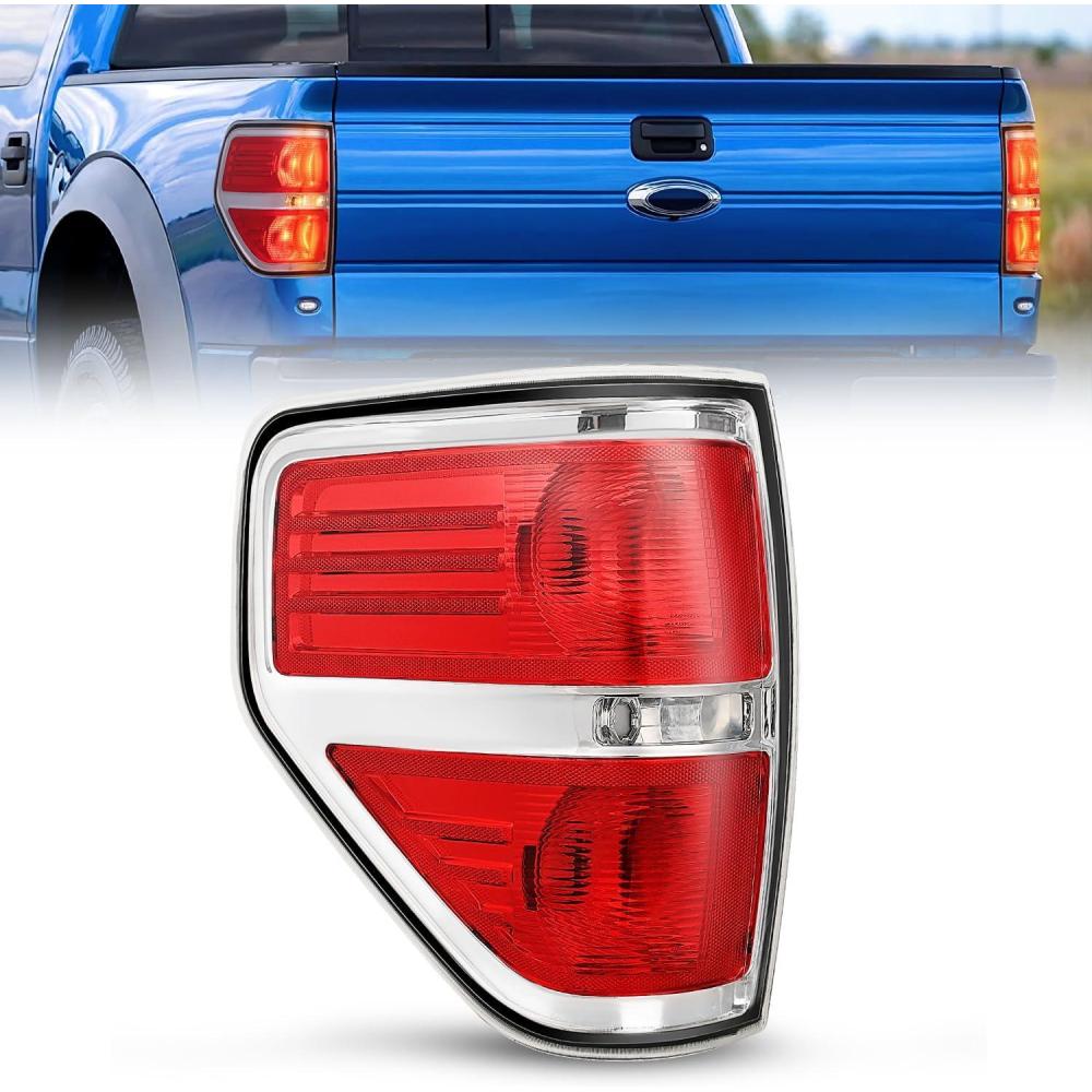 imageNilight Passenger Side Taillight Assembly for 2009 2010 2011 2012 2013 2014 Ford FF150 F150 Pickup Truck Right Rear Lamp Replacement OE Style Red Housing Tail lampChromeDriver Side