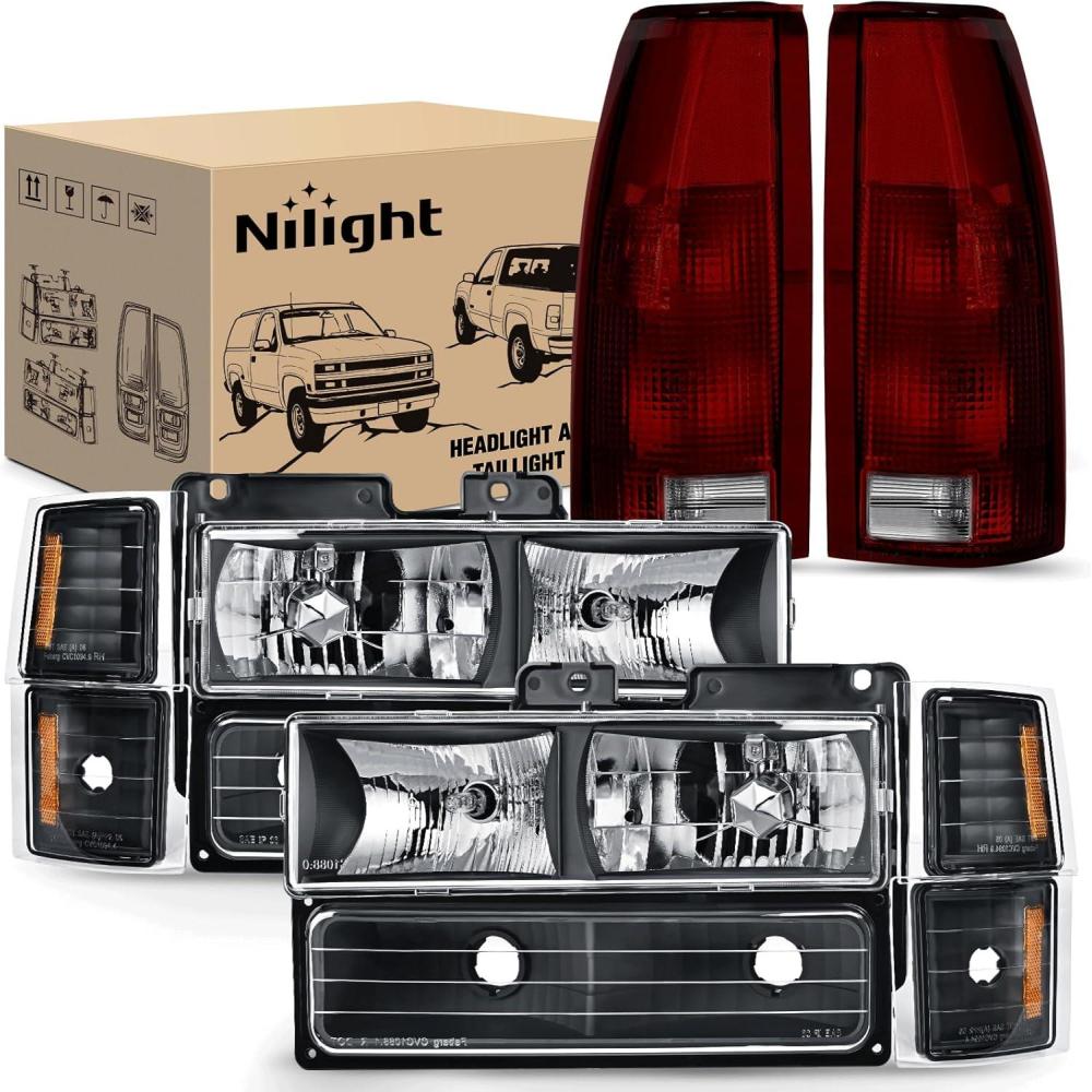 imageNilight Taillight Assembly Compatible with 1988 1989 1990 1991 1992 1993 1994 1995 1996 1997 1998 1999 Chevy GMC CK Suburban Blazer Tahoe Yukon 1999 2000 Silverado Sierra Cadillac EscaladeBlack Housing  Amber Reflector wTailight