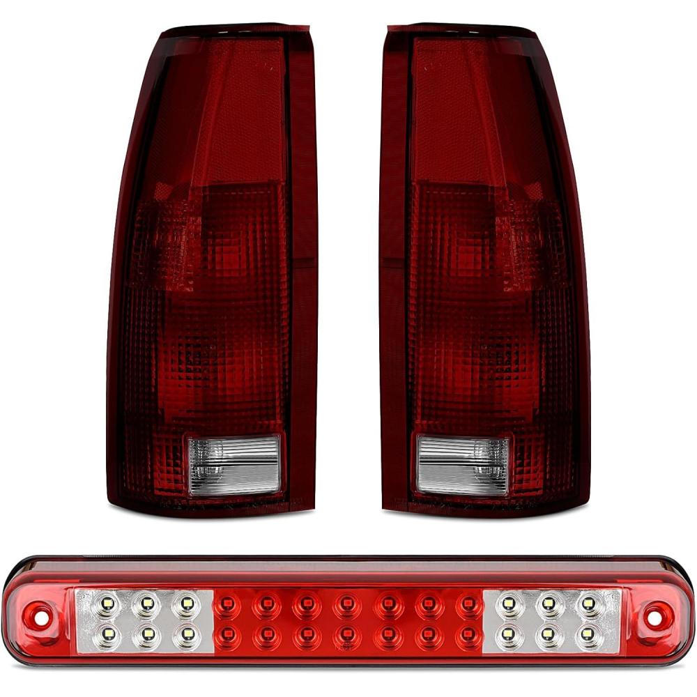 imageNilight Taillight Assembly Compatible with 1988 1989 1990 1991 1992 1993 1994 1995 1996 1997 1998 1999 Chevy GMC CK Suburban Blazer Tahoe Yukon 1999 2000 Silverado Sierra Cadillac EscaladeDark Red w3rd Brake Light