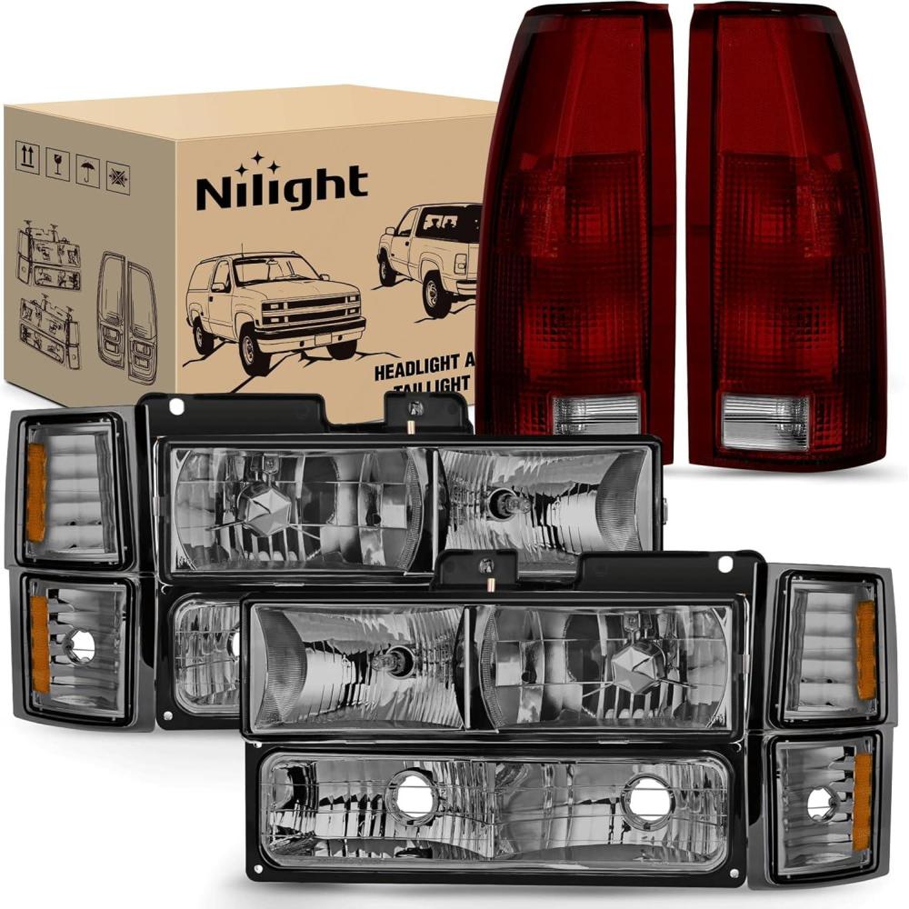 imageNilight Taillight Assembly Compatible with 1988 1989 1990 1991 1992 1993 1994 1995 1996 1997 1998 1999 Chevy GMC CK Suburban Blazer Tahoe Yukon 1999 2000 Silverado Sierra Cadillac EscaladeSmoke Lens Amber Reflector wTaillight