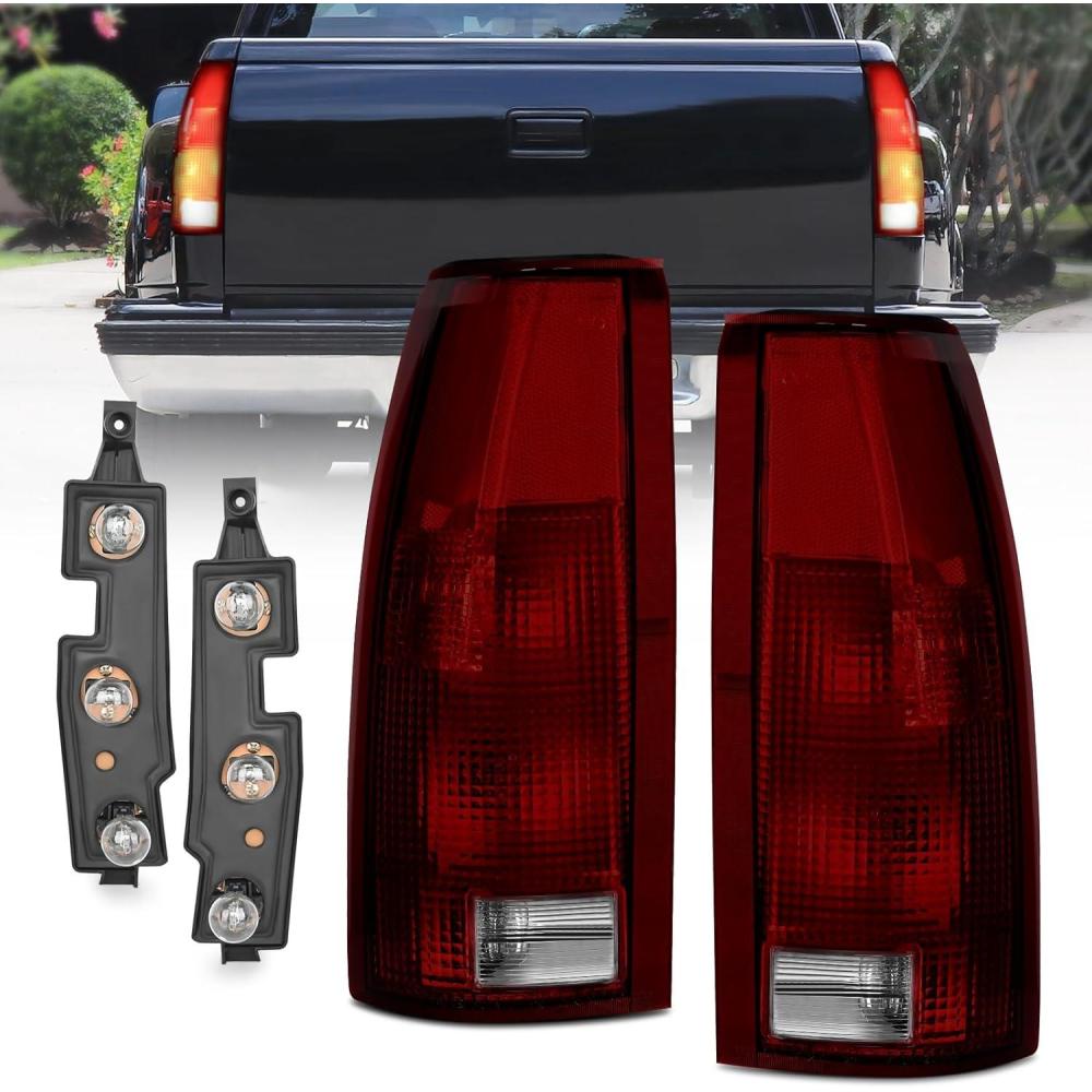 imageNilight Taillight Assembly Compatible with 1988 1989 1990 1991 1992 1993 1994 1995 1996 1997 1998 1999 Chevy GMC CK Suburban Blazer Tahoe Yukon 1999 2000 Silverado Sierra Cadillac EscaladeDark RedPair of Driver and Passenger Side