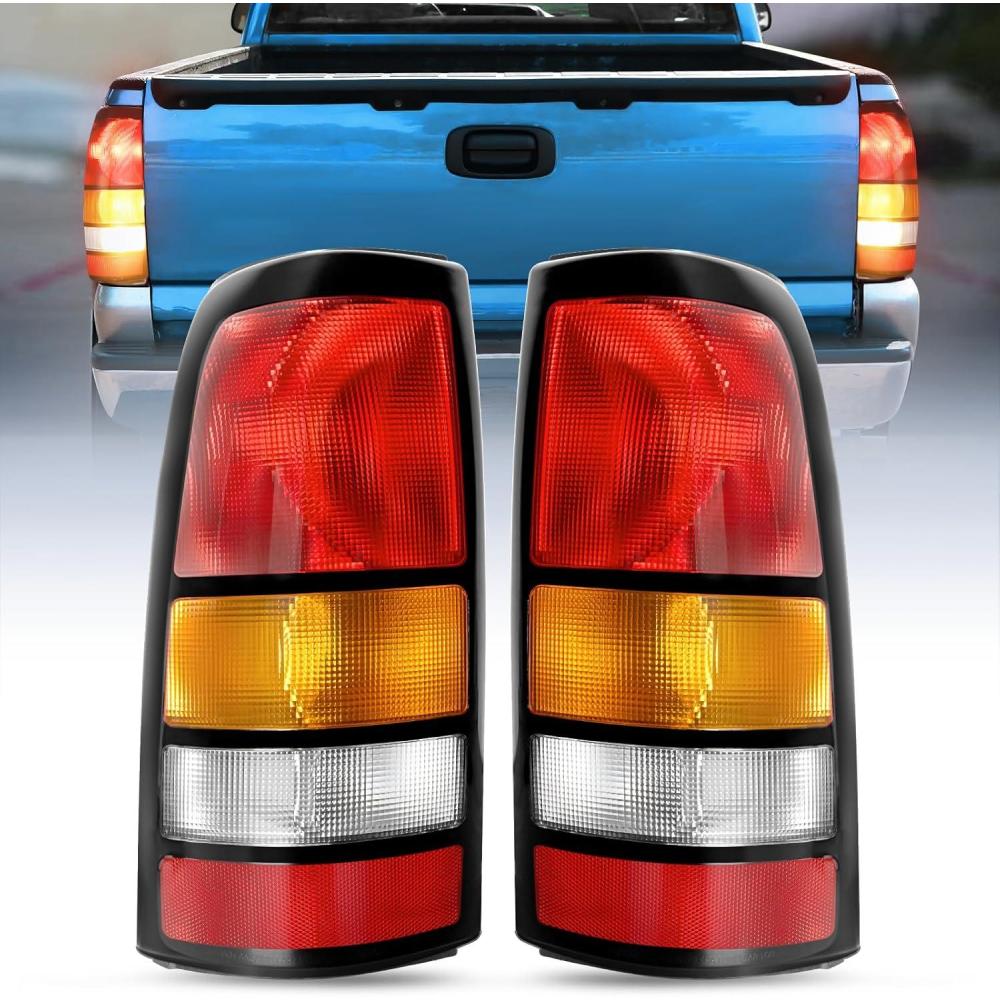 imageNilight Taillight Assembly Compatible with 1999 2000 2001 2002 2003 2004 2005 2006 GMC Sierra 19992002 Chevy Silverado Smoke Housing Rear Lamp Replacement Only Fits Fleetside ModelsBlack BorderPair