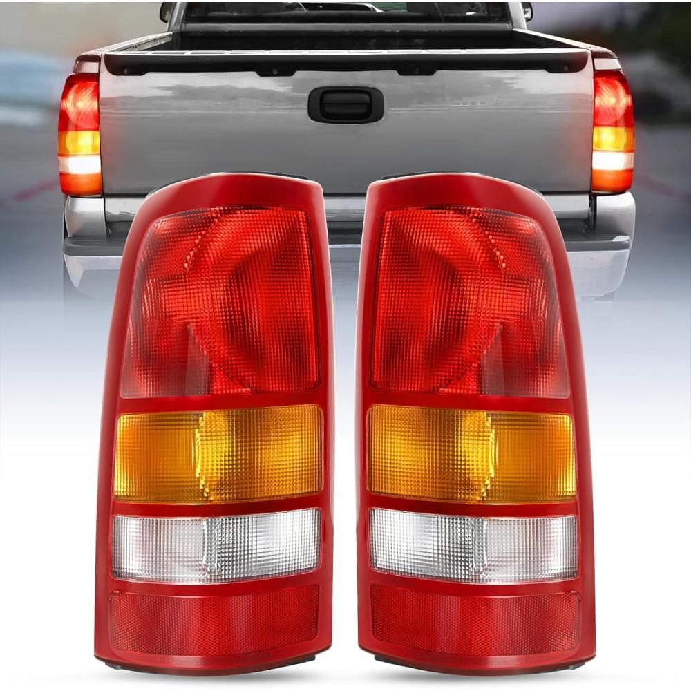 imageNilight Taillight Assembly Compatible with 1999 2000 2001 2002 2003 2004 2005 2006 GMC Sierra 19992002 Chevy Silverado Smoke Housing Rear Lamp Replacement Only Fits Fleetside ModelsRed BorderPair