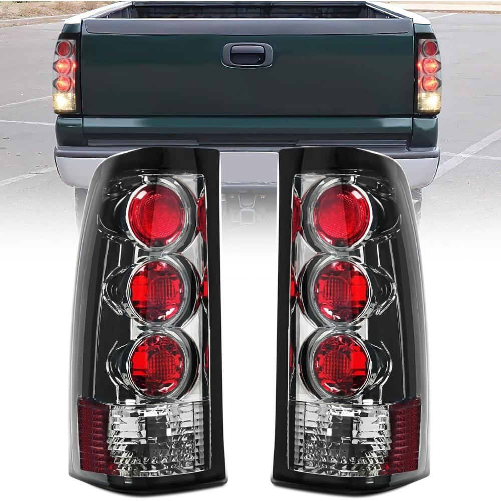 imageNilight Taillight Assembly Compatible with 1999 2000 2001 2002 2003 2004 2005 2006 GMC Sierra 19992002 Chevy Silverado Smoke Housing Rear Lamp Replacement Only Fits Fleetside ModelsSmoke Lens