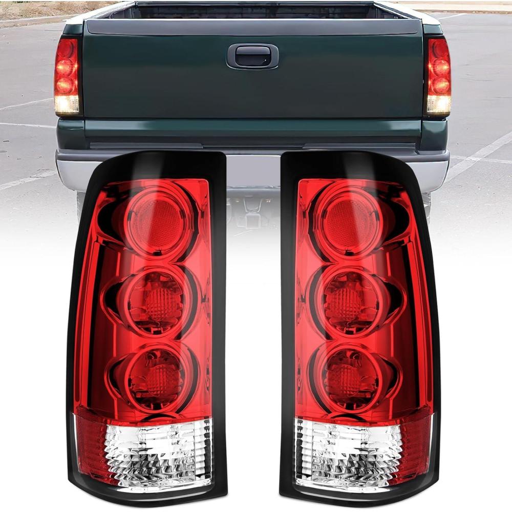 imageNilight Taillight Assembly Compatible with 1999 2000 2001 2002 2003 2004 2005 2006 GMC Sierra 19992002 Chevy Silverado Smoke Housing Rear Lamp Replacement Only Fits Fleetside ModelsRed Lens