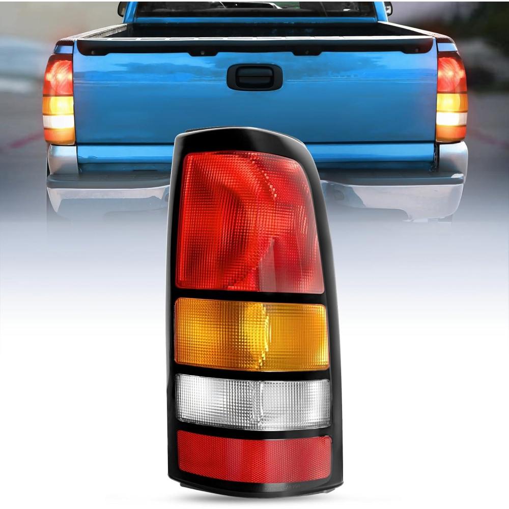 imageNilight Taillight Assembly Compatible with 1999 2000 2001 2002 2003 2004 2005 2006 GMC Sierra 19992002 Chevy Silverado Smoke Housing Rear Lamp Replacement Only Fits Fleetside ModelsBlack BorderPassenger Side