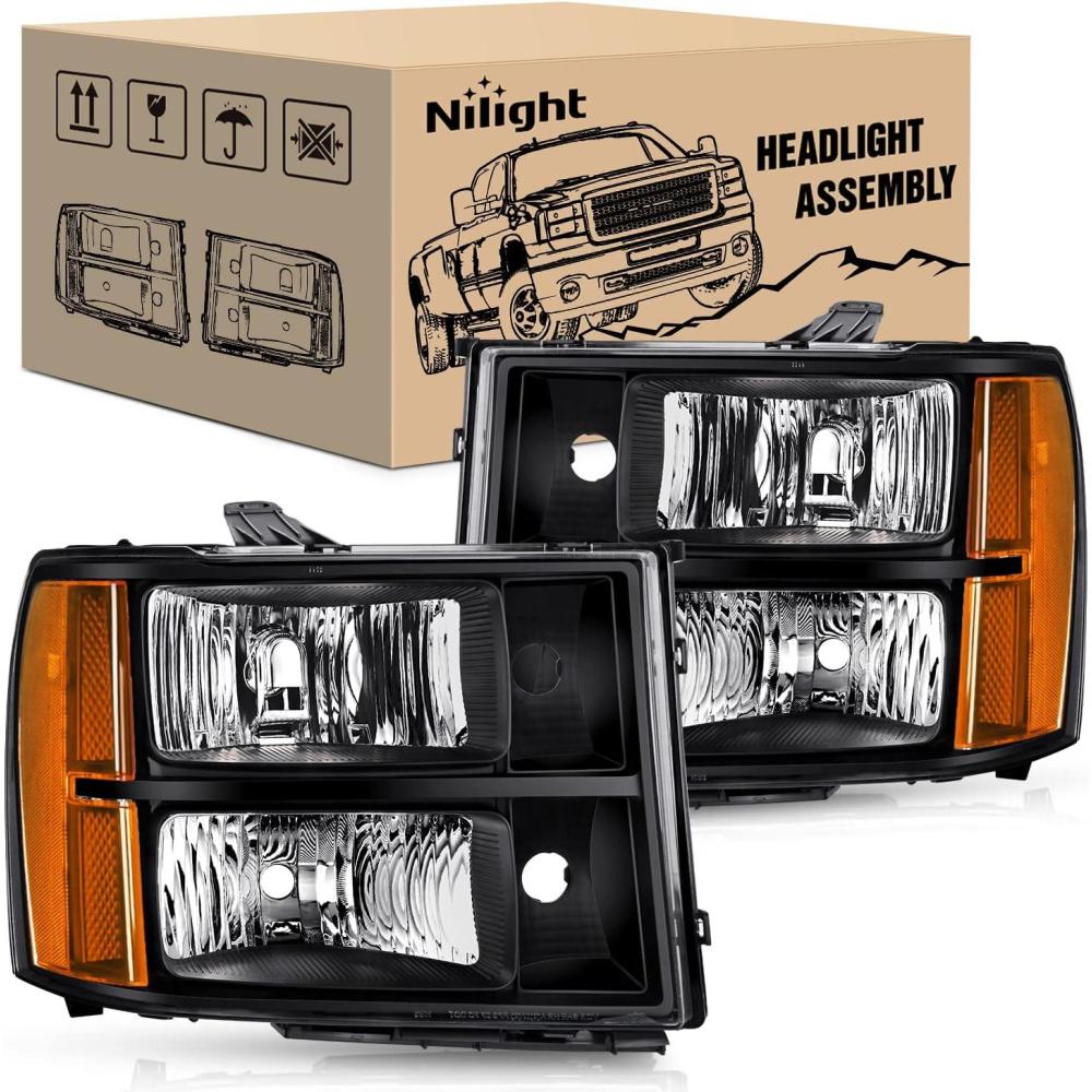 imageNilight Taillight Assembly Compatible with 2007 2008 2009 2010 2011 2012 2013 GMC Sierra 1500 2500HD 3500HD Rear Lamp Replacement OE Style Driver SideBlack Housing  Amber Reflector