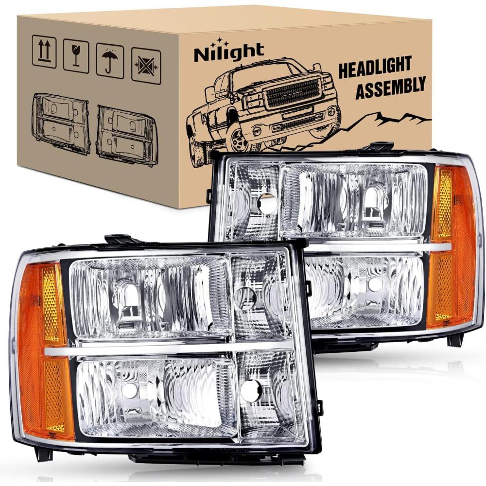 imageNilight Taillight Assembly Compatible with 2007 2008 2009 2010 2011 2012 2013 GMC Sierra 1500 2500HD 3500HD Rear Lamp Replacement OE Style Driver SideChrome Housing  Amber Reflector