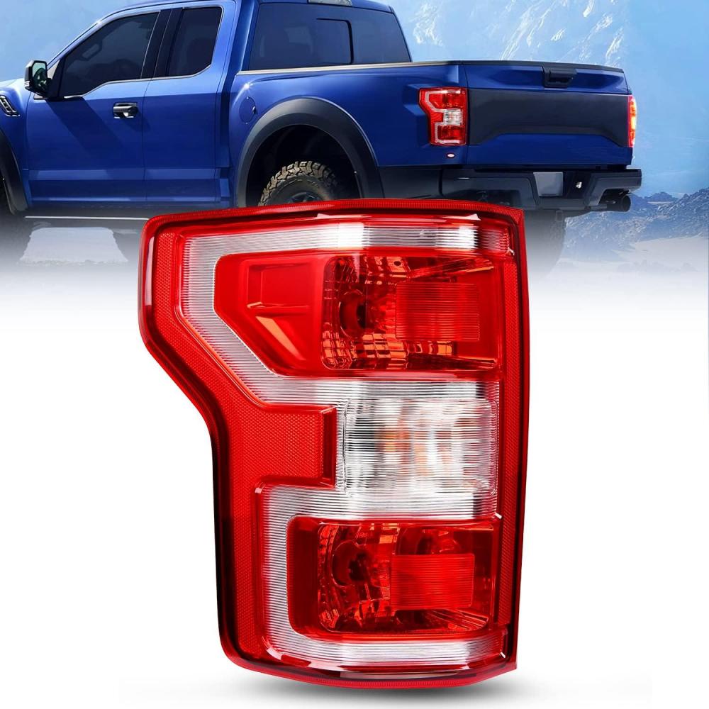imageNilight Taillight Assembly Compatible with 2018 2019 2020 Ford F150 F150 Pickup Truck Rear Lamp Replacement OE Style Red Housing with Bulbs and Harness Driver and Passenger sideDriver Side