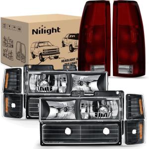 imageNilight Taillight Assembly Compatible with 1988 1989 1990 1991 1992 1993 1994 1995 1996 1997 1998 1999 Chevy GMC CK Suburban Blazer Tahoe Yukon 1999 2000 Silverado Sierra Cadillac EscaladeBlack Housing  Amber Reflector wTailight