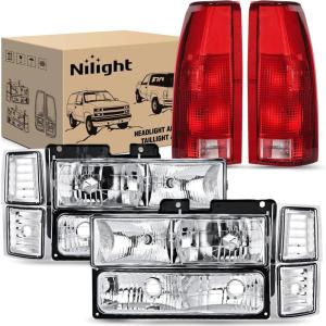 imageNilight Taillight Assembly Compatible with 1988 1989 1990 1991 1992 1993 1994 1995 1996 1997 1998 1999 Chevy GMC CK Suburban Blazer Tahoe Yukon 1999 2000 Silverado Sierra Cadillac EscaladeChrome Housing  Clear wTailight