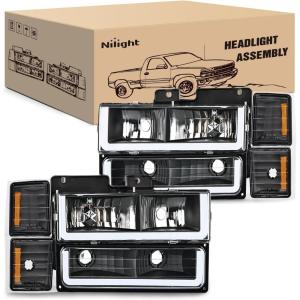 imageNilight Taillight Assembly Compatible with 1988 1989 1990 1991 1992 1993 1994 1995 1996 1997 1998 1999 Chevy GMC CK Suburban Blazer Tahoe Yukon 1999 2000 Silverado Sierra Cadillac EscaladeBlack  Amber Reflector