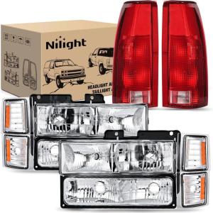 imageNilight Taillight Assembly Compatible with 1988 1989 1990 1991 1992 1993 1994 1995 1996 1997 1998 1999 Chevy GMC CK Suburban Blazer Tahoe Yukon 1999 2000 Silverado Sierra Cadillac EscaladeChrome Housing  Amber Reflector Combo