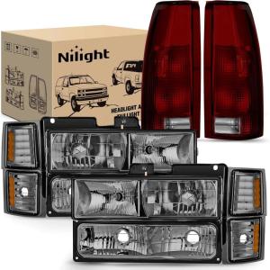 imageNilight Taillight Assembly Compatible with 1988 1989 1990 1991 1992 1993 1994 1995 1996 1997 1998 1999 Chevy GMC CK Suburban Blazer Tahoe Yukon 1999 2000 Silverado Sierra Cadillac EscaladeSmoke Lens Amber Reflector wTaillight