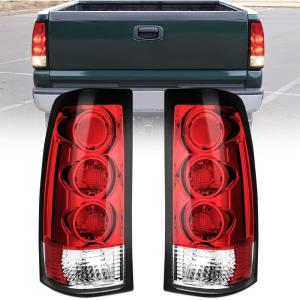 imageNilight Taillight Assembly Compatible with 1999 2000 2001 2002 2003 2004 2005 2006 GMC Sierra 19992002 Chevy Silverado Smoke Housing Rear Lamp Replacement Only Fits Fleetside ModelsRed Lens