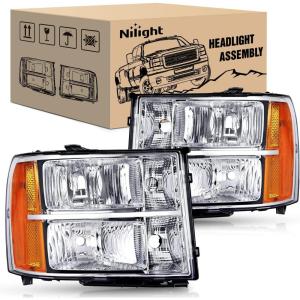 imageNilight Taillight Assembly Compatible with 2007 2008 2009 2010 2011 2012 2013 GMC Sierra 1500 2500HD 3500HD Rear Lamp Replacement OE Style Driver SideChrome Housing  Amber Reflector