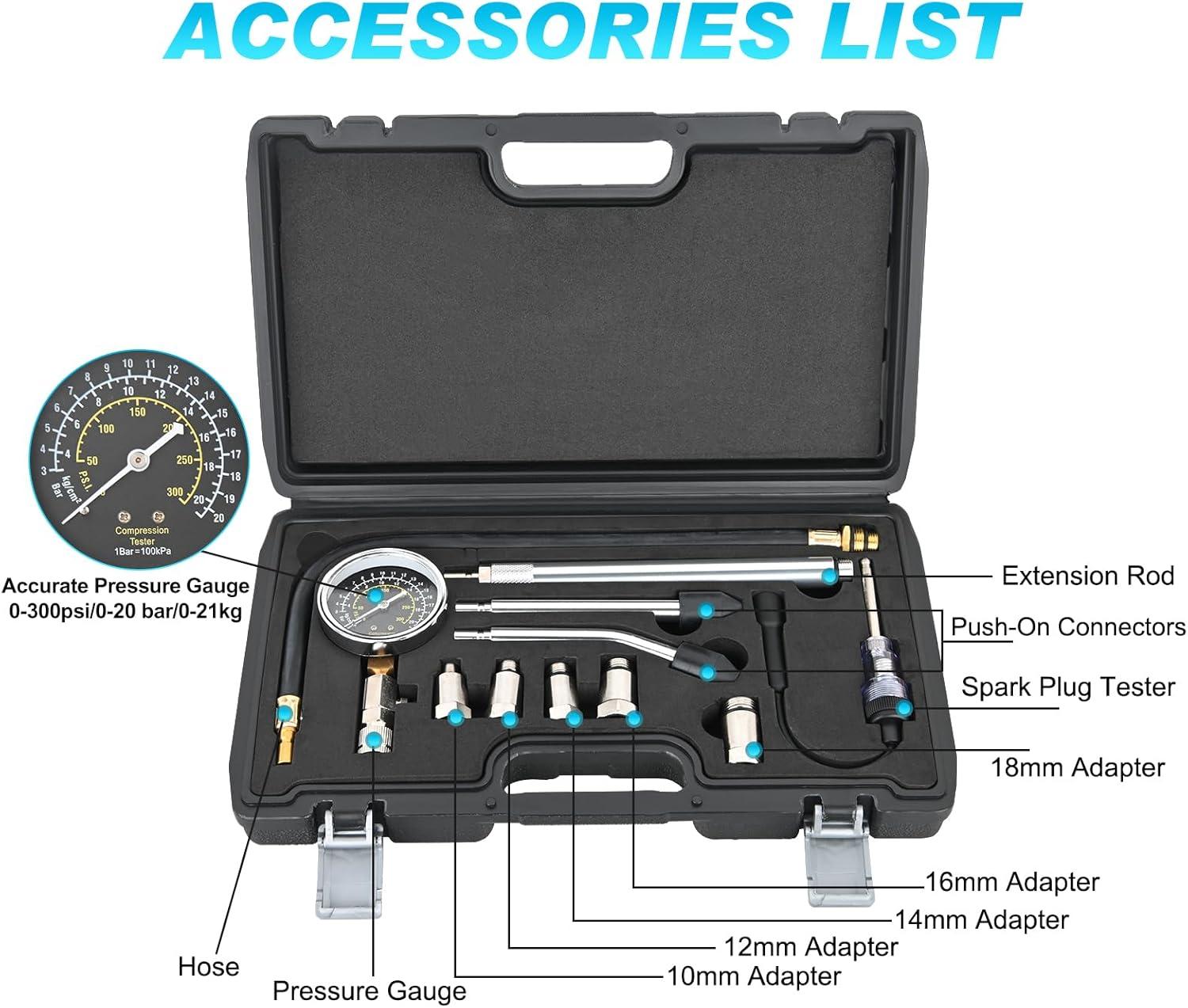 imageNilight Cylinder Leak Down Tester Gasoline Engine Compression Dual Gauge Leakdown Detector Automotive Tool Set with 10 12 14mm Spark Plugs11pcs