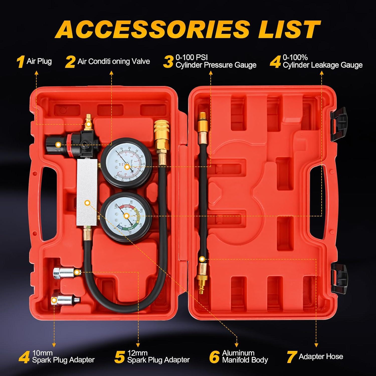 imageNilight Cylinder Leak Down Tester Gasoline Engine Compression Dual Gauge Leakdown Detector Automotive Tool Set with 10 12 14mm Spark Plugs5pcs Leak Down Tester