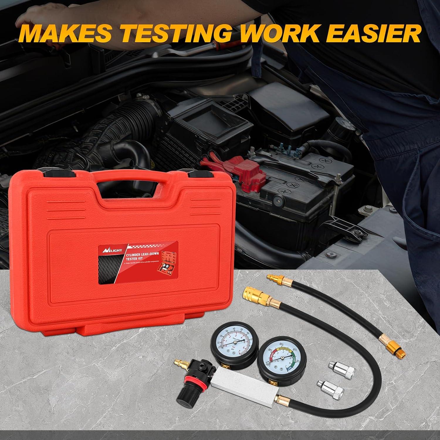 imageNilight Cylinder Leak Down Tester Gasoline Engine Compression Dual Gauge Leakdown Detector Automotive Tool Set with 10 12 14mm Spark Plugs5pcs Leak Down Tester