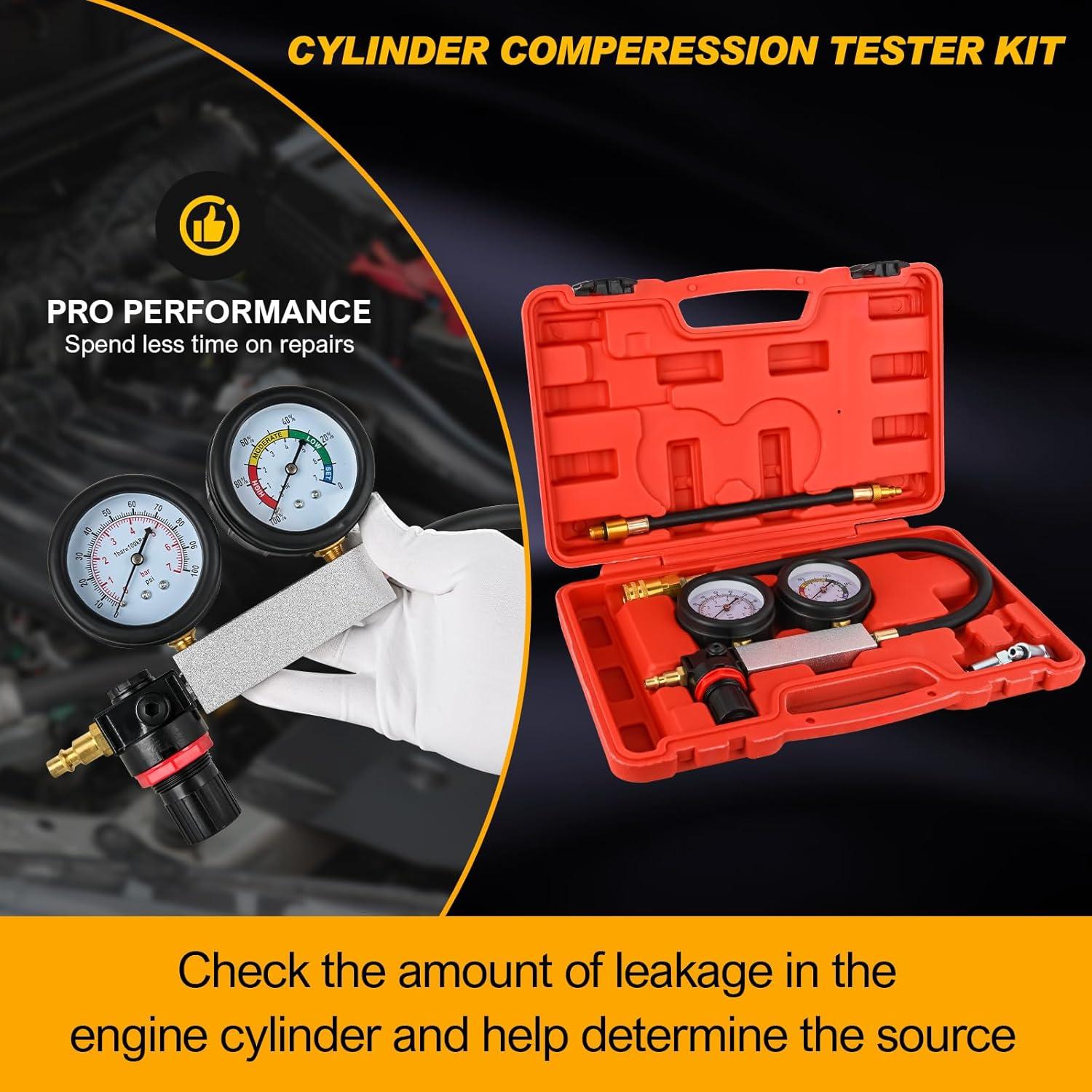 imageNilight Cylinder Leak Down Tester Gasoline Engine Compression Dual Gauge Leakdown Detector Automotive Tool Set with 10 12 14mm Spark Plugs5pcs Leak Down Tester