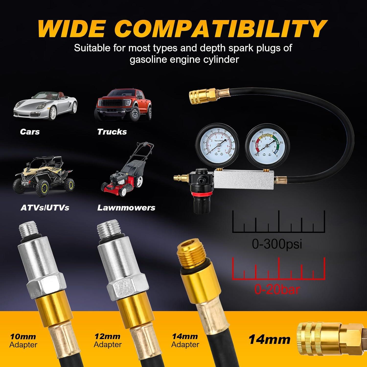 imageNilight Cylinder Leak Down Tester Gasoline Engine Compression Dual Gauge Leakdown Detector Automotive Tool Set with 10 12 14mm Spark Plugs5pcs Leak Down Tester