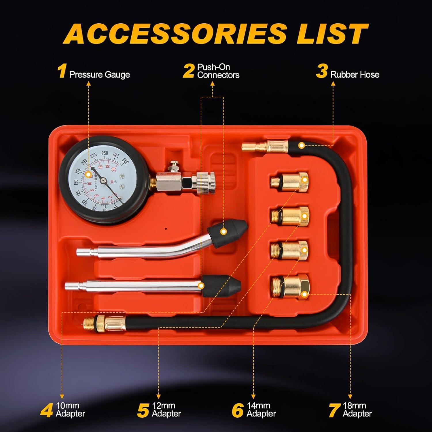 imageNilight Cylinder Leak Down Tester Gasoline Engine Compression Dual Gauge Leakdown Detector Automotive Tool Set with 10 12 14mm Spark Plugs8pcs