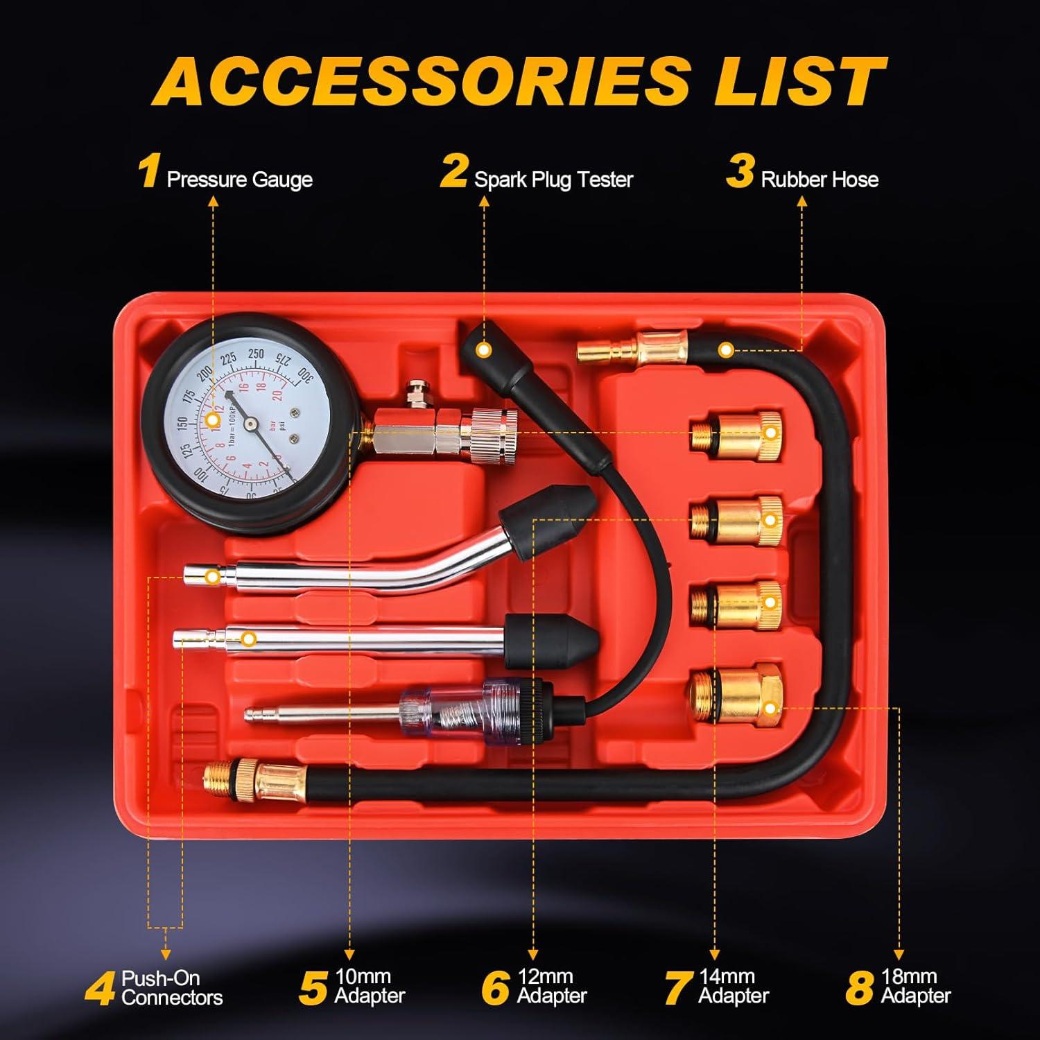 imageNilight Cylinder Leak Down Tester Gasoline Engine Compression Dual Gauge Leakdown Detector Automotive Tool Set with 10 12 14mm Spark Plugs9pcs