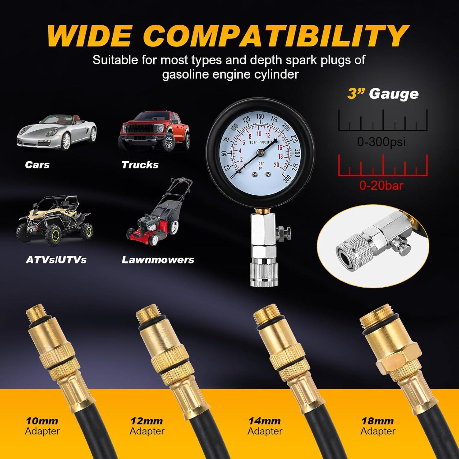 imageNilight Cylinder Leak Down Tester Gasoline Engine Compression Dual Gauge Leakdown Detector Automotive Tool Set with 10 12 14mm Spark Plugs9pcs