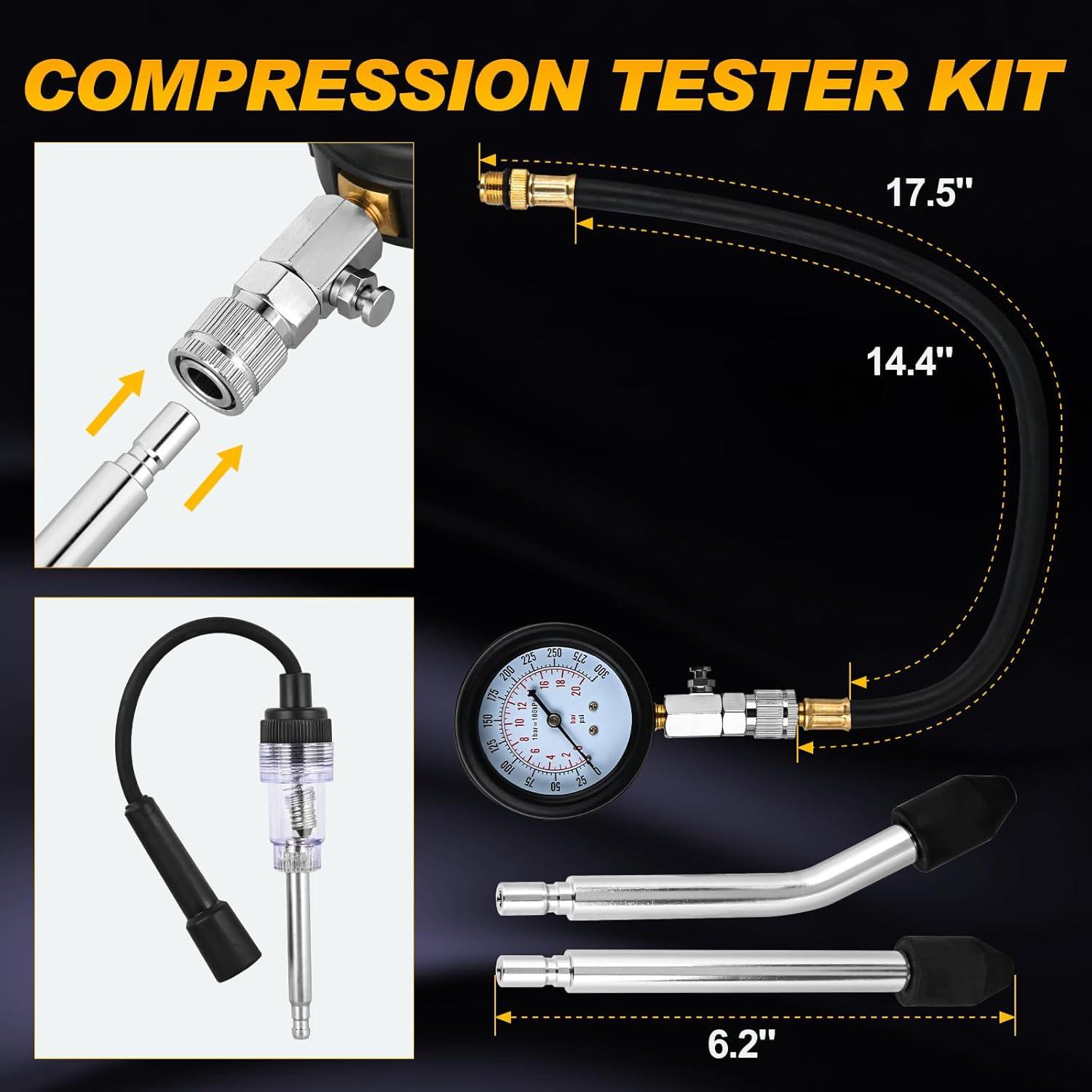 imageNilight Cylinder Leak Down Tester Gasoline Engine Compression Dual Gauge Leakdown Detector Automotive Tool Set with 10 12 14mm Spark Plugs9pcs