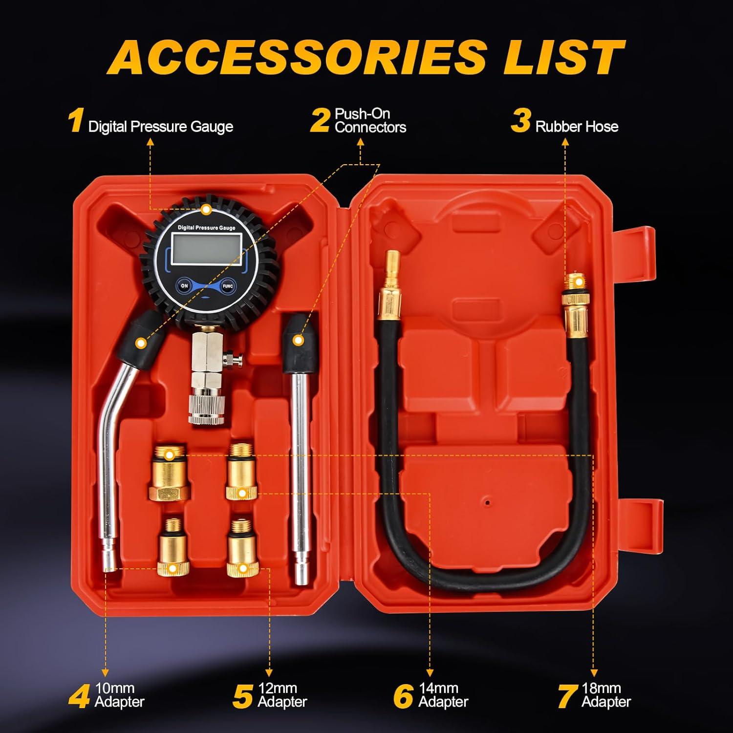 imageNilight Cylinder Leak Down Tester Gasoline Engine Compression Dual Gauge Leakdown Detector Automotive Tool Set with 10 12 14mm Spark PlugsDigital