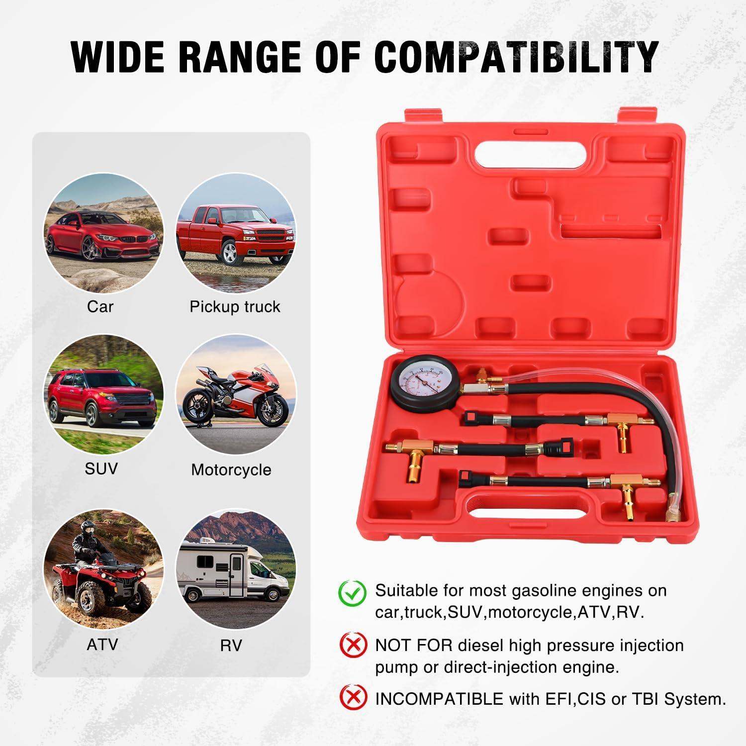 imageNilight Fuel Pressure Gauge Tester Kit 0100 PSI Fuel Injection Pump Pressure Gauge Petrol Engine Diagnostic Tester for Car Truck Motorcycle SUV ATV RV 9PCSBasic B