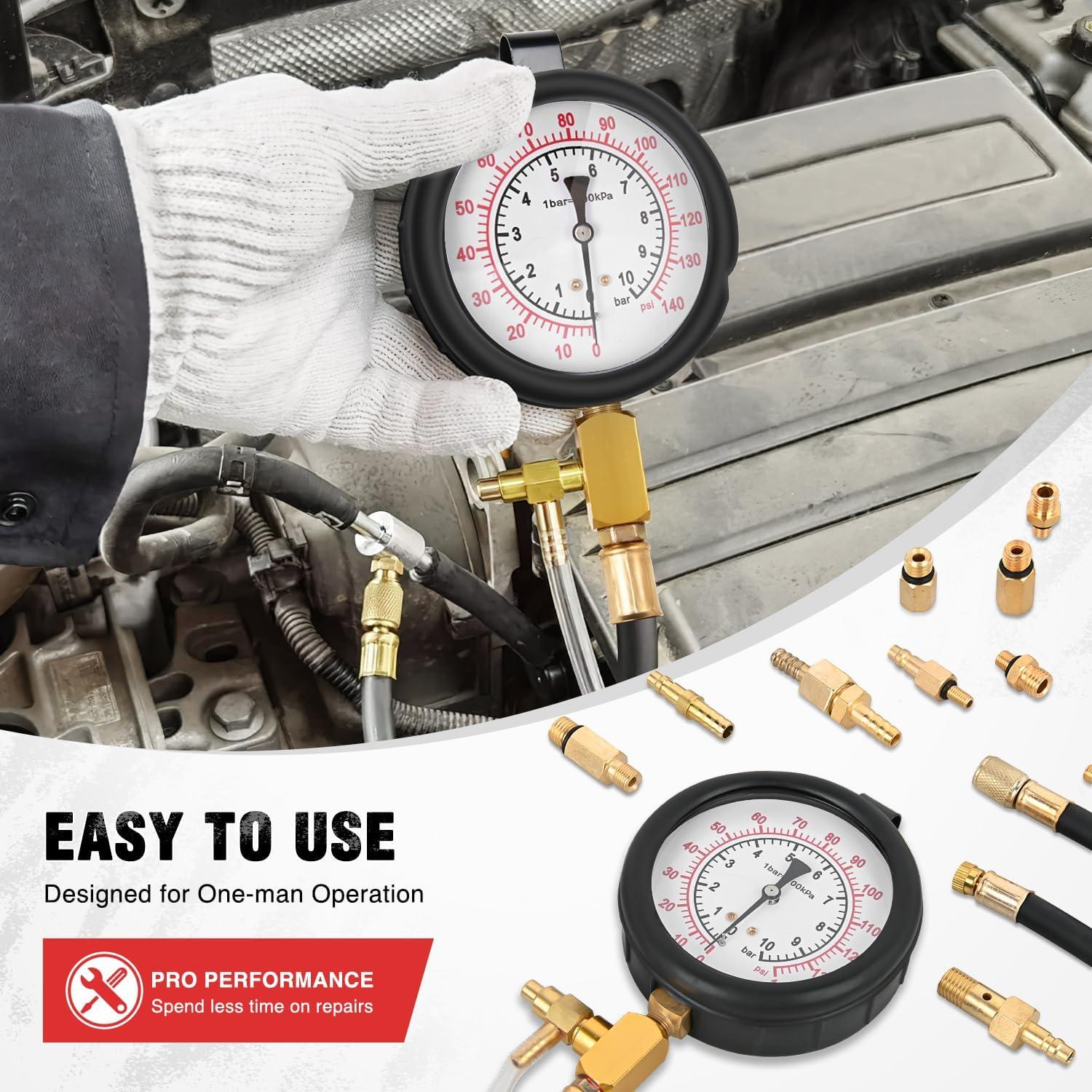 imageNilight Fuel Pressure Gauge Tester Kit 0100 PSI Fuel Injection Pump Pressure Gauge Petrol Engine Diagnostic Tester for Car Truck Motorcycle SUV ATV RV 9PCSMaster A