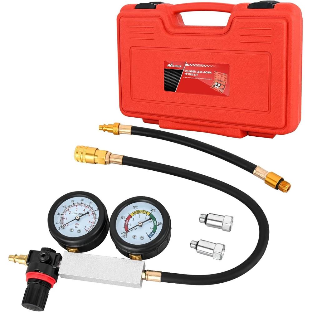 imageNilight Cylinder Leak Down Tester Gasoline Engine Compression Dual Gauge Leakdown Detector Automotive Tool Set with 10 12 14mm Spark Plugs5pcs Leak Down Tester