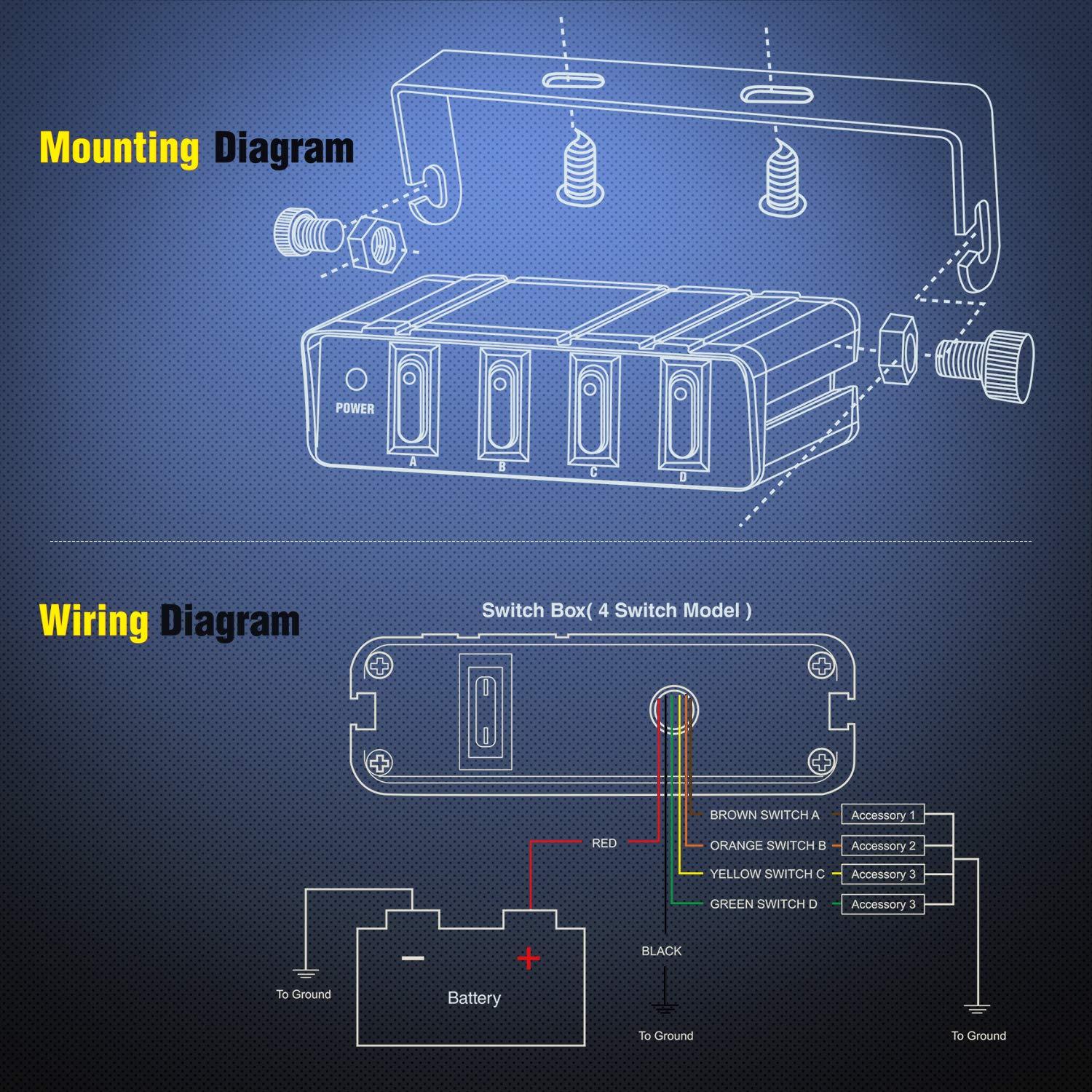 imageNilight  6 Gang Rocker Switch Box SPST Toggle Switch Panel 12V 24V 20A Switch Panel 60Amp Max for Automotive Cars Vehicles Boats RVs Campers SUVs4 Gang Switch Box