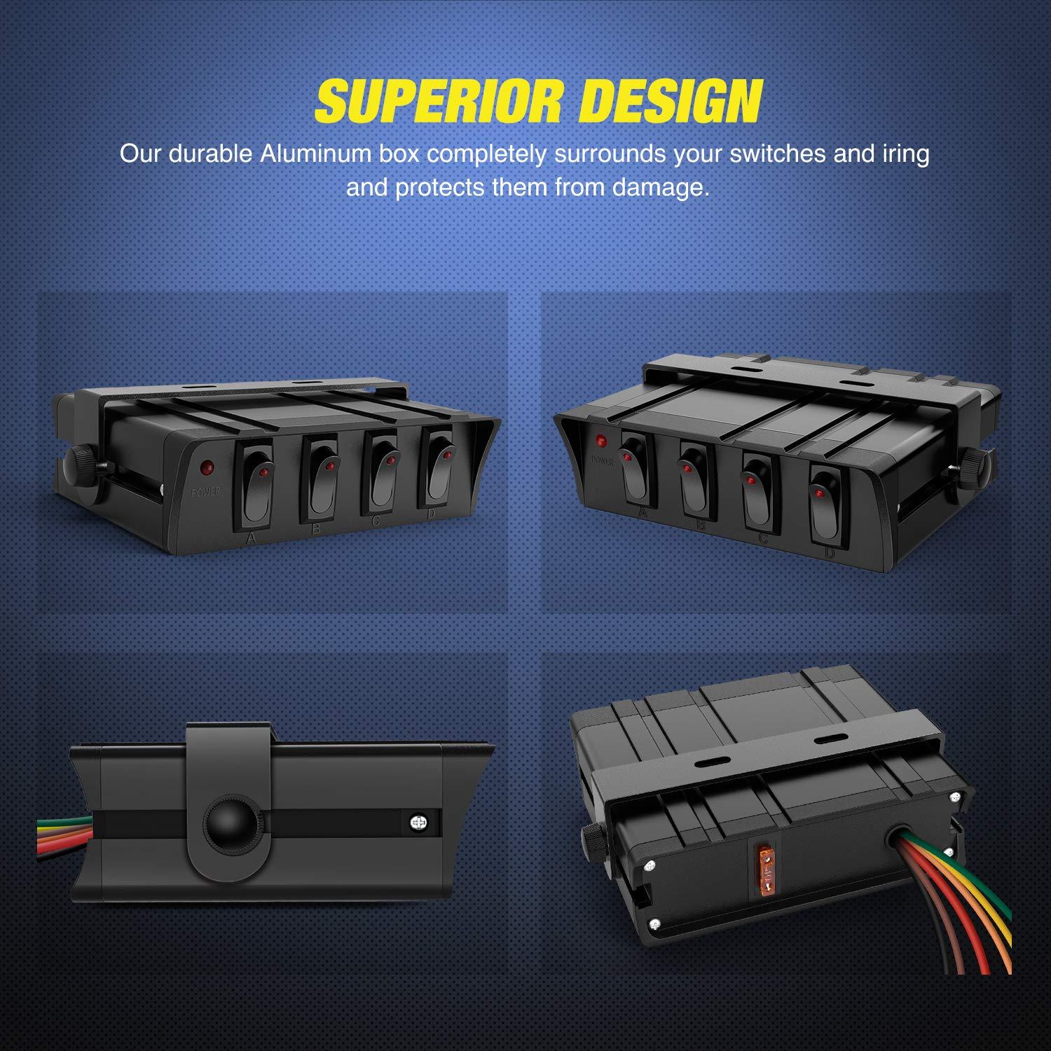 imageNilight  6 Gang Rocker Switch Box SPST Toggle Switch Panel 12V 24V 20A Switch Panel 60Amp Max for Automotive Cars Vehicles Boats RVs Campers SUVs4 Gang Switch Box