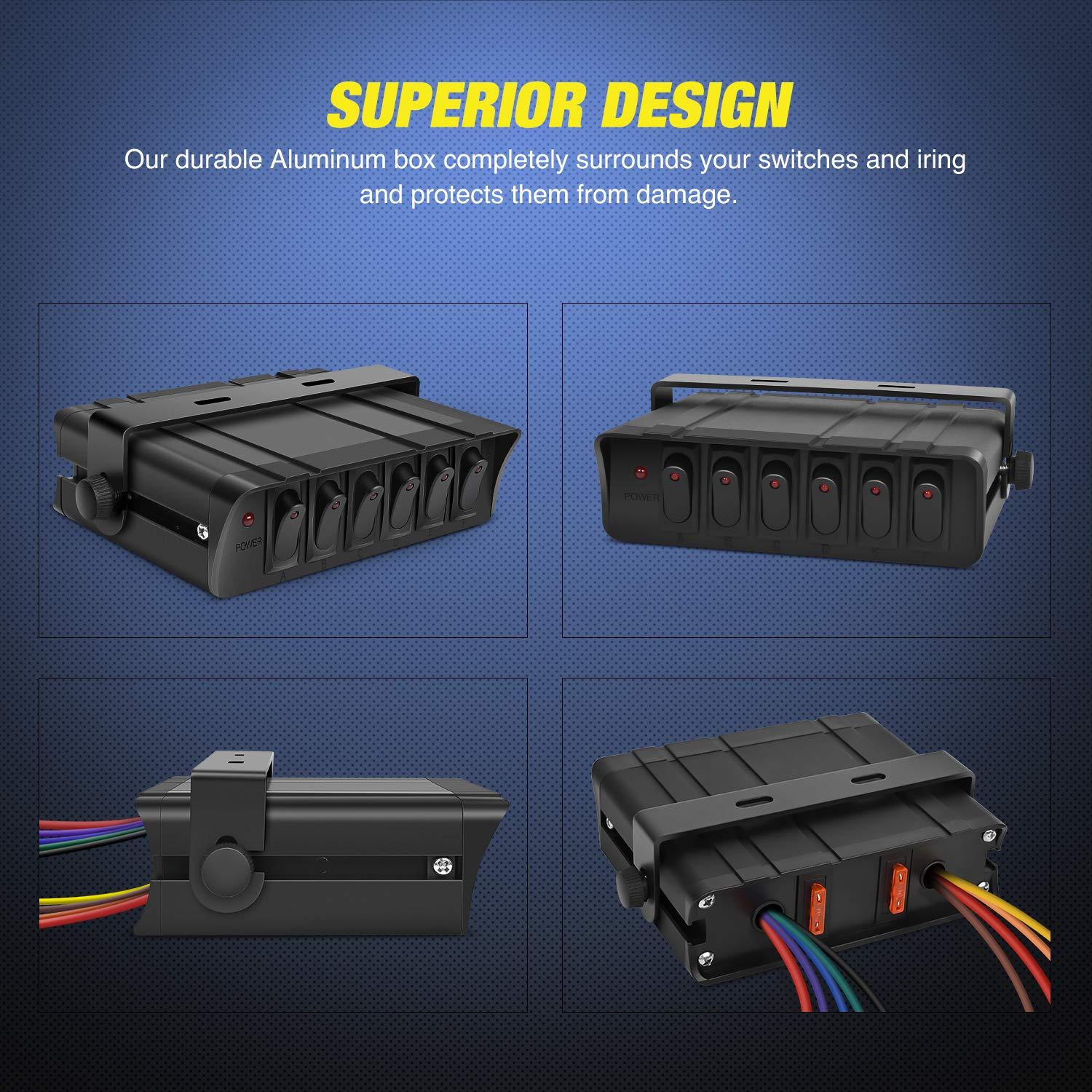 imageNilight  6 Gang Rocker Switch Box SPST Toggle Switch Panel 12V 24V 20A Switch Panel 60Amp Max for Automotive Cars Vehicles Boats RVs Campers SUVs6 Gang Switch Box