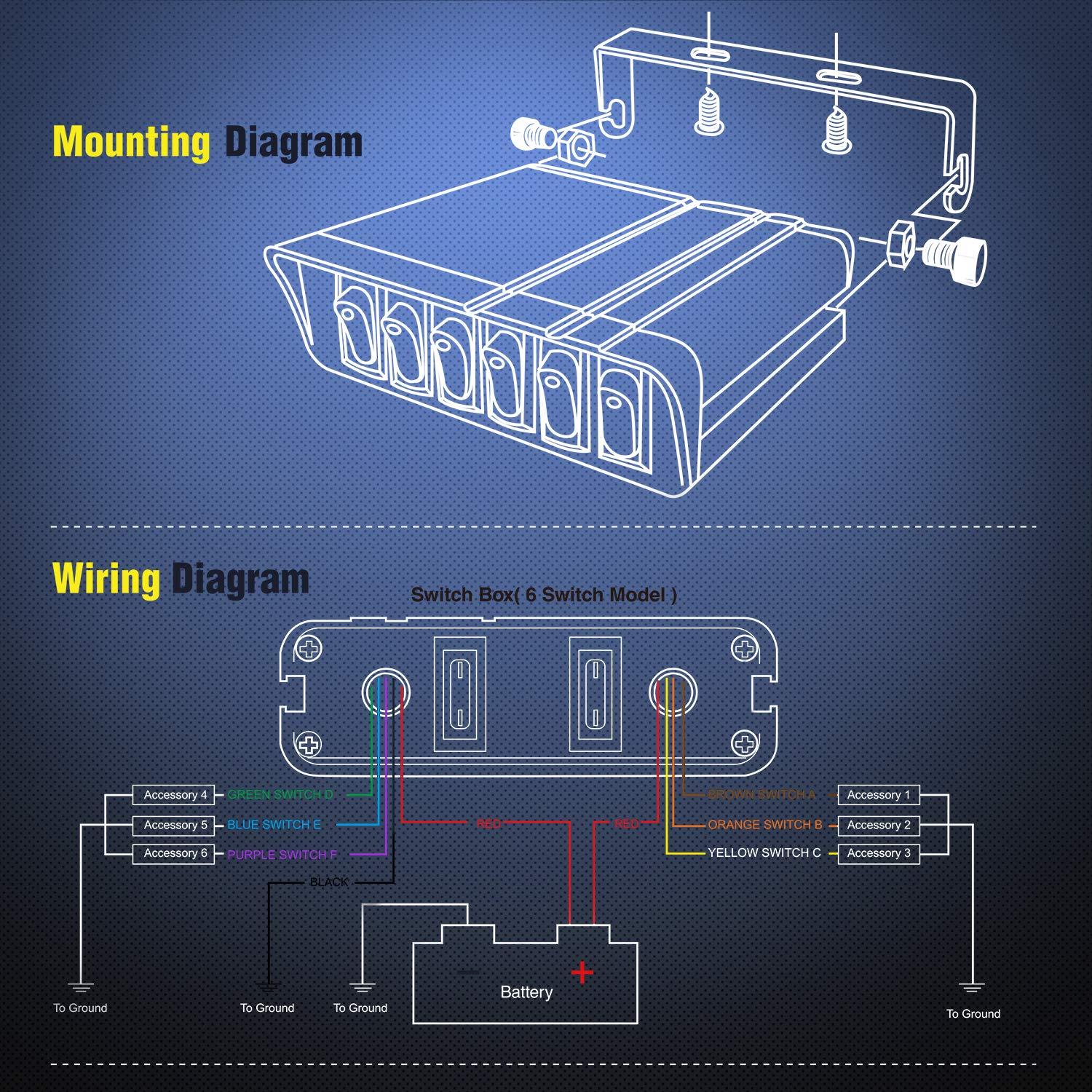 imageNilight  6 Gang Rocker Switch Box SPST Toggle Switch Panel 12V 24V 20A Switch Panel 60Amp Max for Automotive Cars Vehicles Boats RVs Campers SUVs6 Gang Switch Box