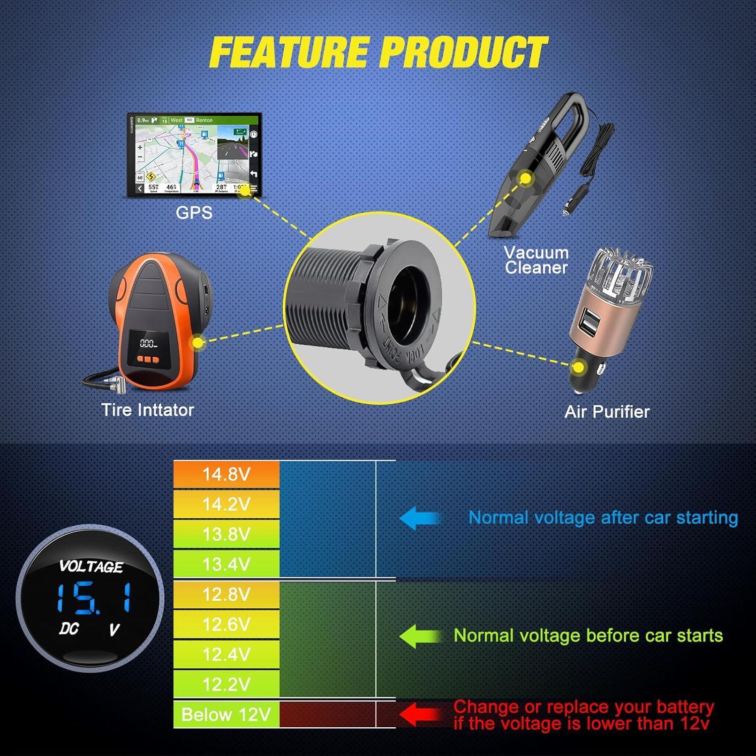 imageNilight  90125E 5 Gang Multi Function Rocker Switch Green Backlit Dual USB Charger  Digital Voltmeter 12V Outlet PreWired Switch Panel with Inline Fuse for RVs Cars Boats Trucks TrailersWaterproof Type C  USB Blue