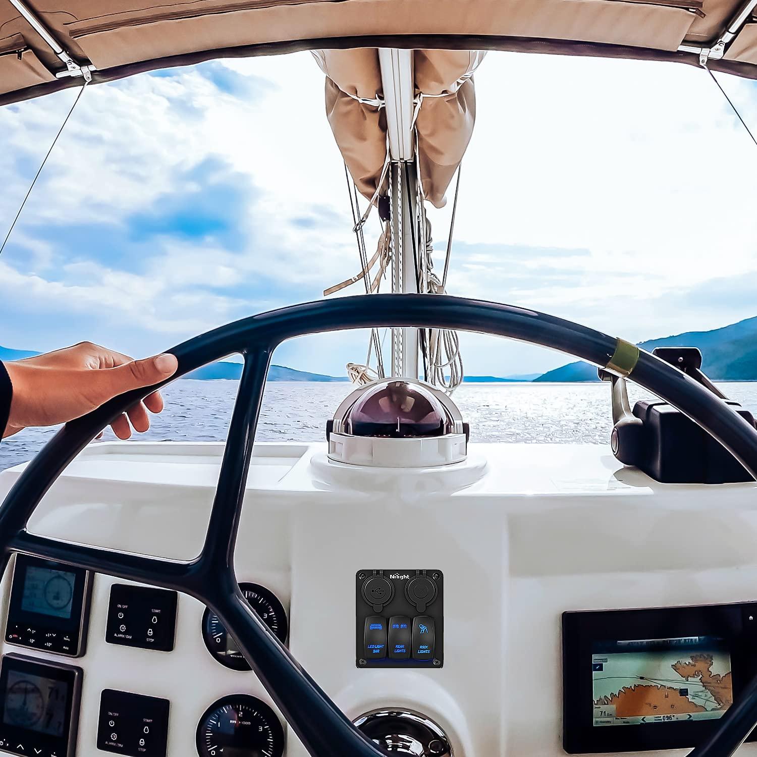 imageNilight  Gang Rocker Switch Panel with USB Charger and Cigarette Lighter 12V 24V Toggle LED Light Bar Rear Lights Rock Switches for Cars Rvs Trucks3 Gang USBCigar Lighter Socket