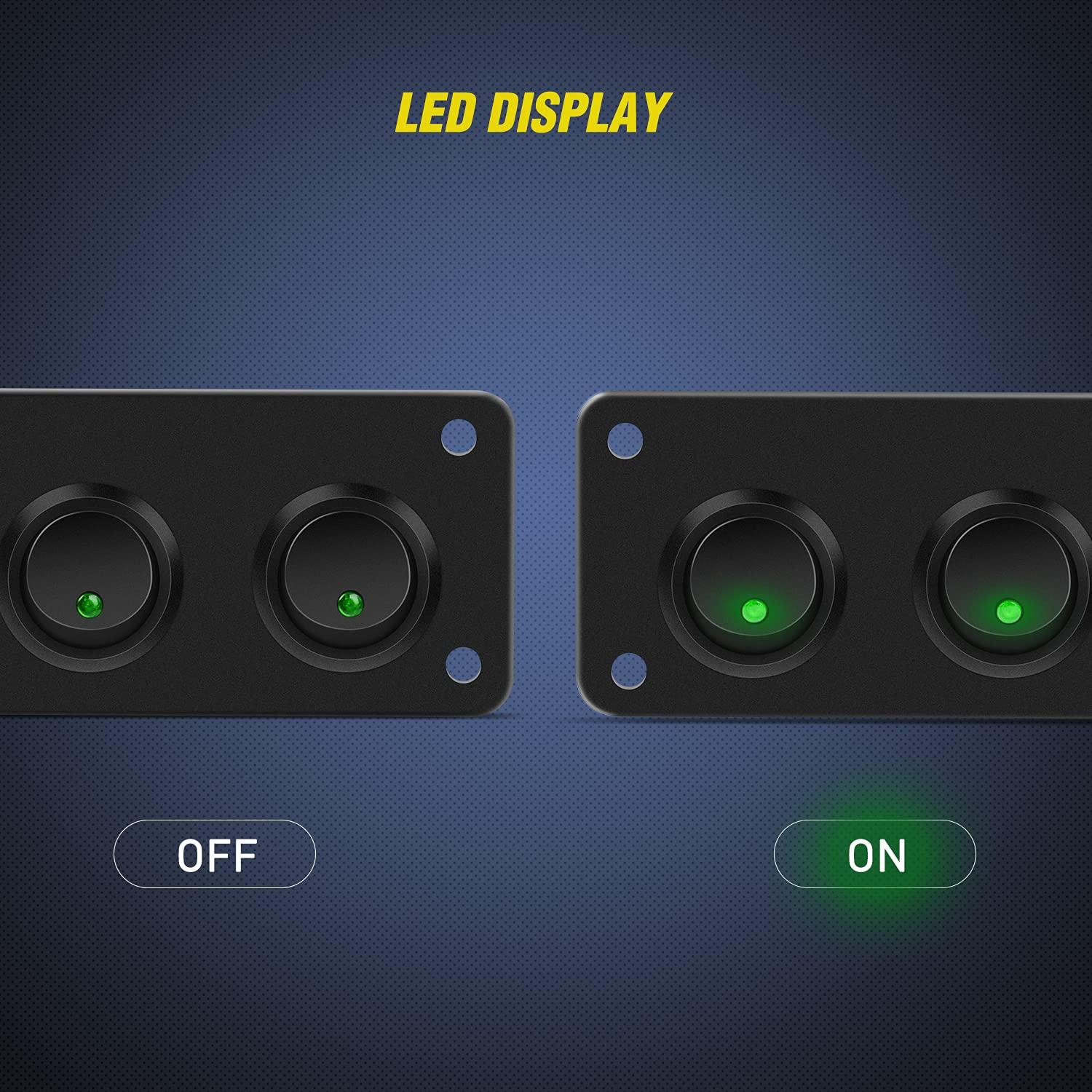 imageNilight 5 Gang 3 Pin Rocker Switch Panel 20A Waterproof On Off 12V Green Toggle for Cars Trucks BoatsGreen