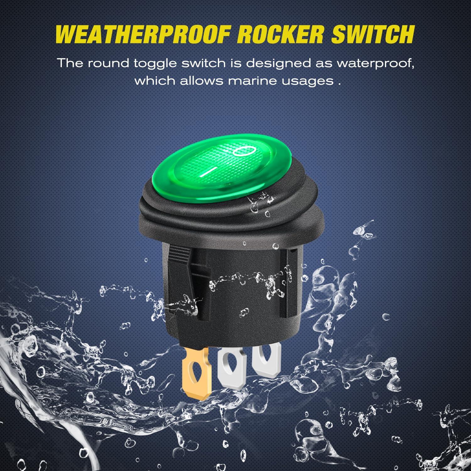 imageNilight 5 Gang 3 Pin Rocker Switch Panel 20A Waterproof On Off 12V Green Toggle for Cars Trucks BoatsGreen Waterproof