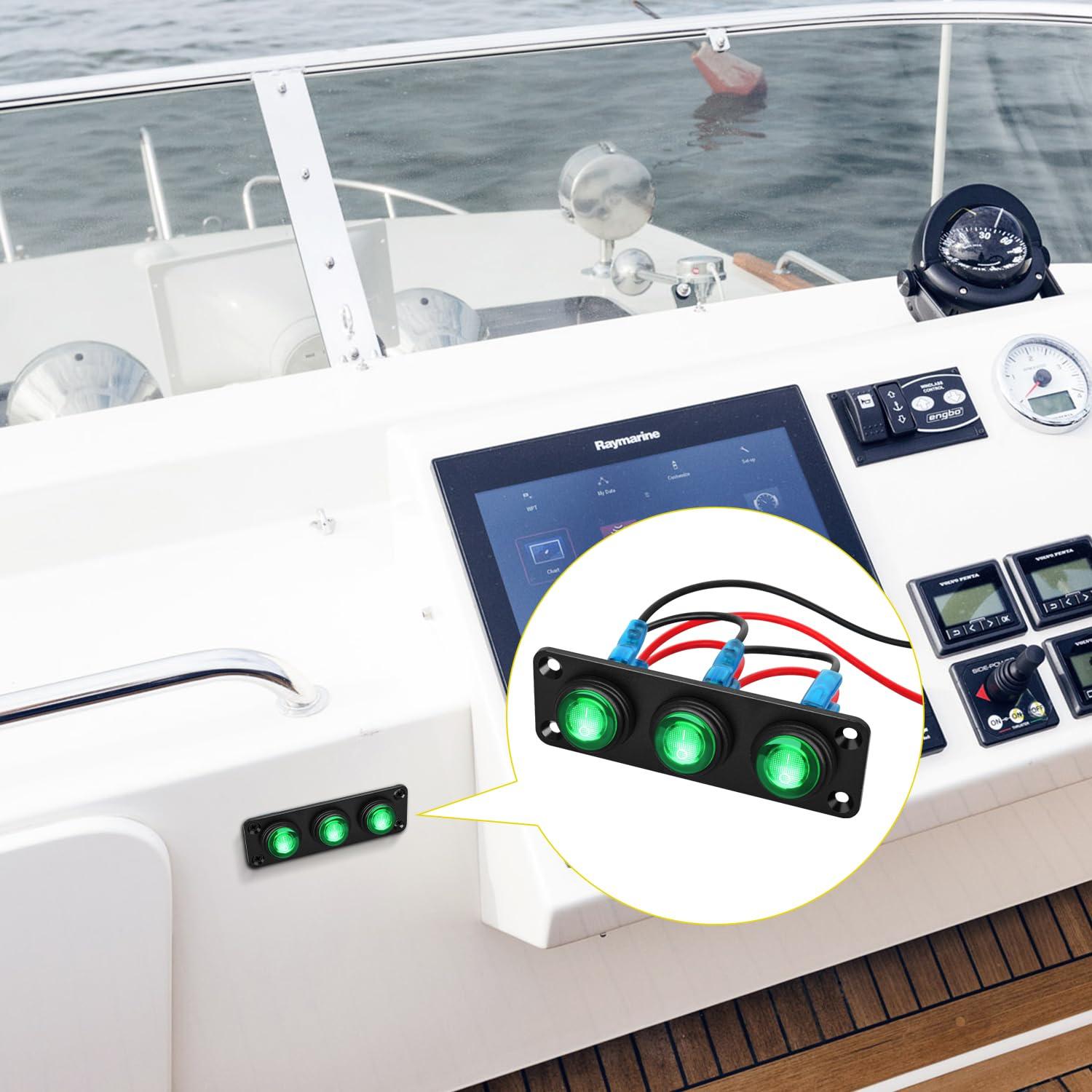 imageNilight 5 Gang 3 Pin Rocker Switch Panel 20A Waterproof On Off 12V Green Toggle for Cars Trucks BoatsGreen Waterproof